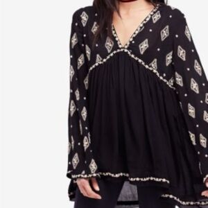 Free People Diamond Embroidered Blouse NWT